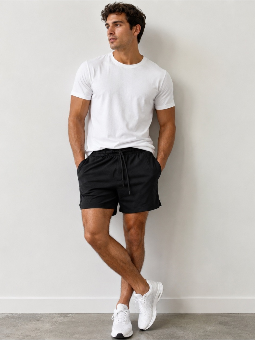 American Eagle Black Solid Athletic Shorts Cotton Fleece Drawstring Pockets 5"